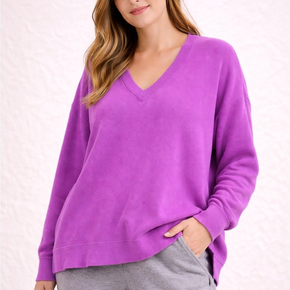 Well Loved Beyond Yoga Purple V-Neck Oversized Pullover XL